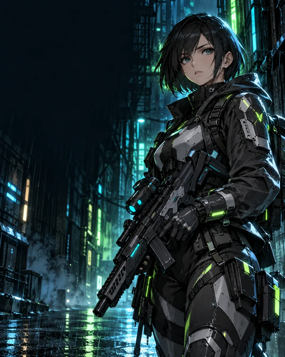 Nữ chiến binh anime trong con hẻm neon của HungLe Store