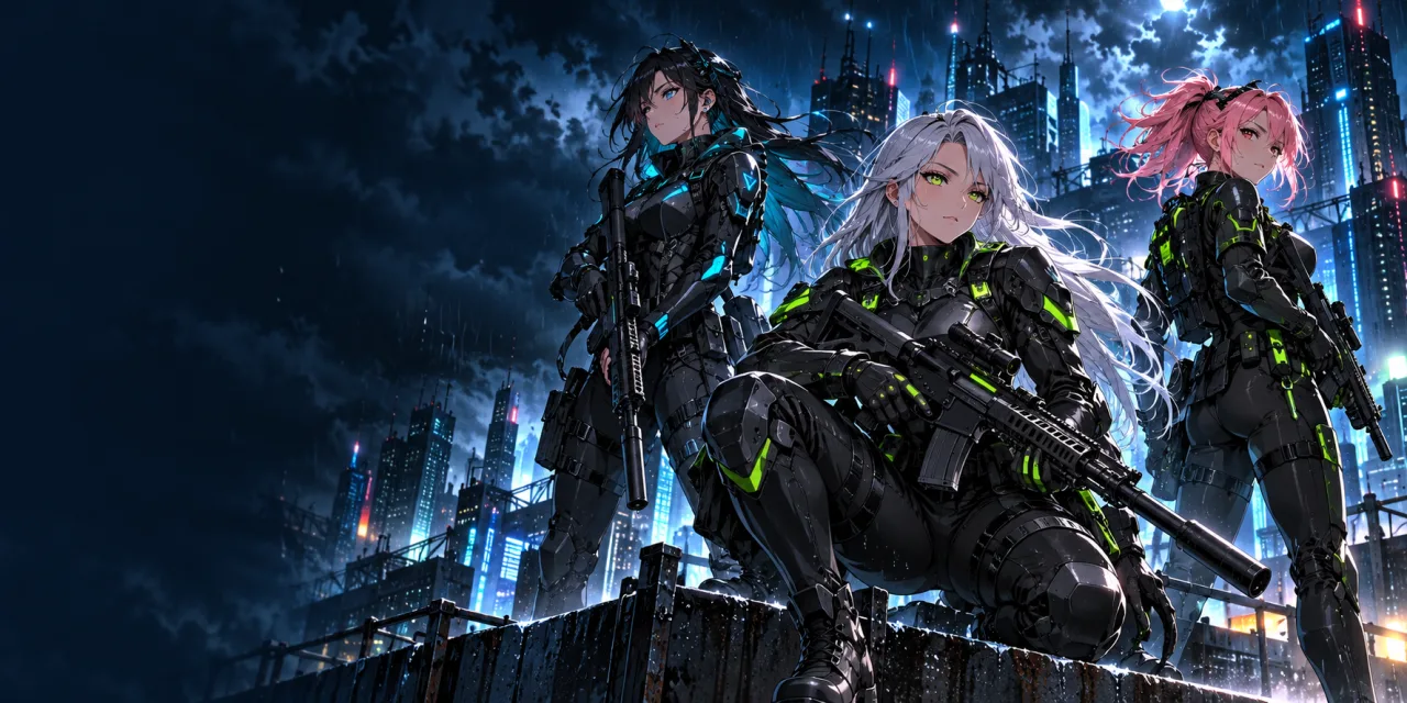 Biệt đội anime với trang bị chiến đấu trên mái nhà